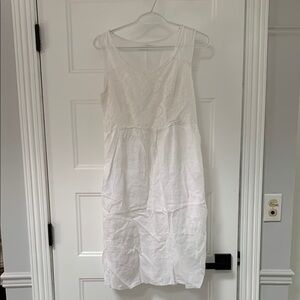 Elegant White Linen Croshet Sleeveless Dress